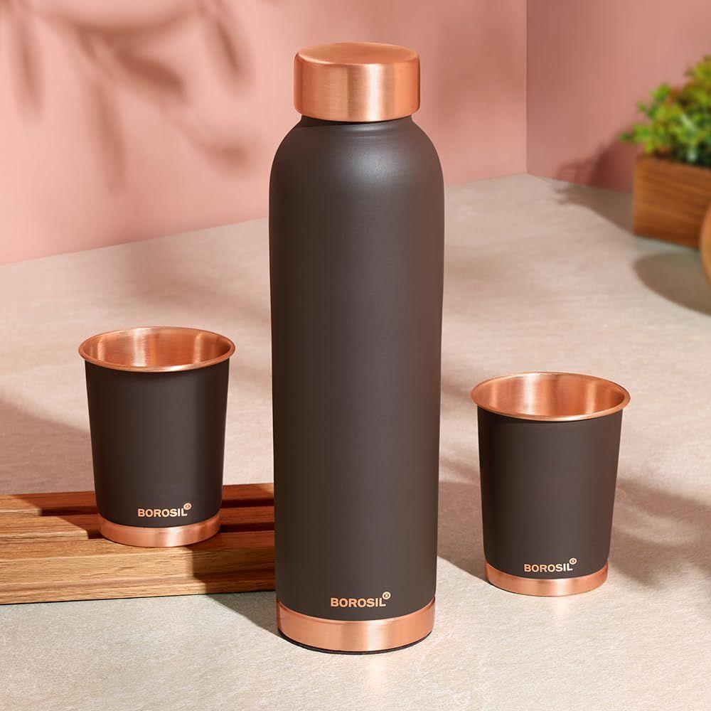 Copper Bottle with Glass Set | 1L Bottle with 2 Tumbler (250 ml Each) | 100% Pure Copper with Anti-Oxidant Properties of Copper