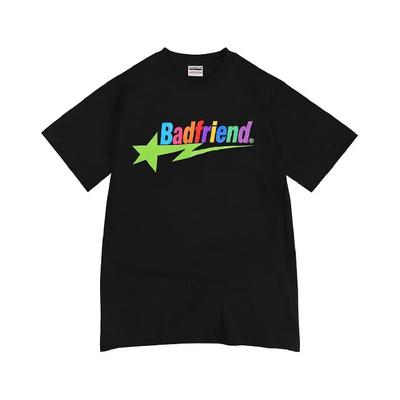 T-shirt med bokstavstryck i bomull Badfriend-tryckta överdimensionerade toppar O-ringad kortärmad lösa toppar