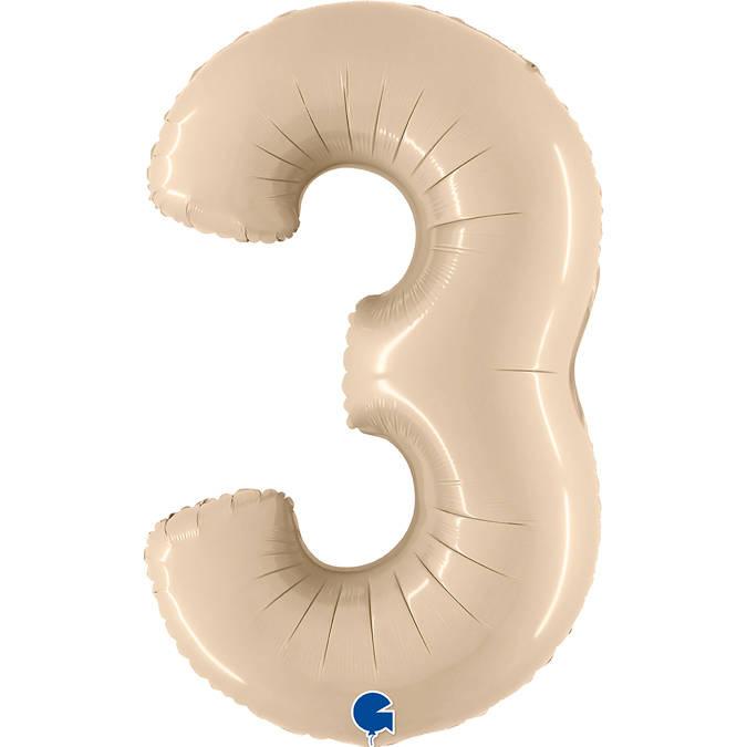 Balon Foliowy Cyfra 3, Satynowa Kremowa 102Cm Grabo