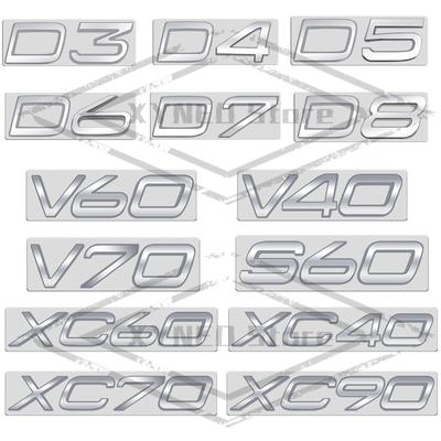 Adesivo Auto Metallo Per V40 V60 V70 XC40 XC60 XC90 XC70 S60 S90 D2 D3 D4 D5 D6 D7 D8 AWD Emblema Argento Brillante Decalcomania Baule
