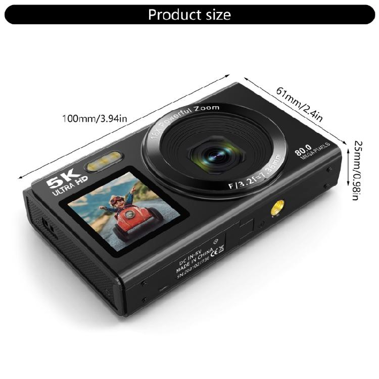 80MP Travel Camera 5K Double Screen Operation 18X Digital Zooming Function WiFi Connectivity Builts in Flashing