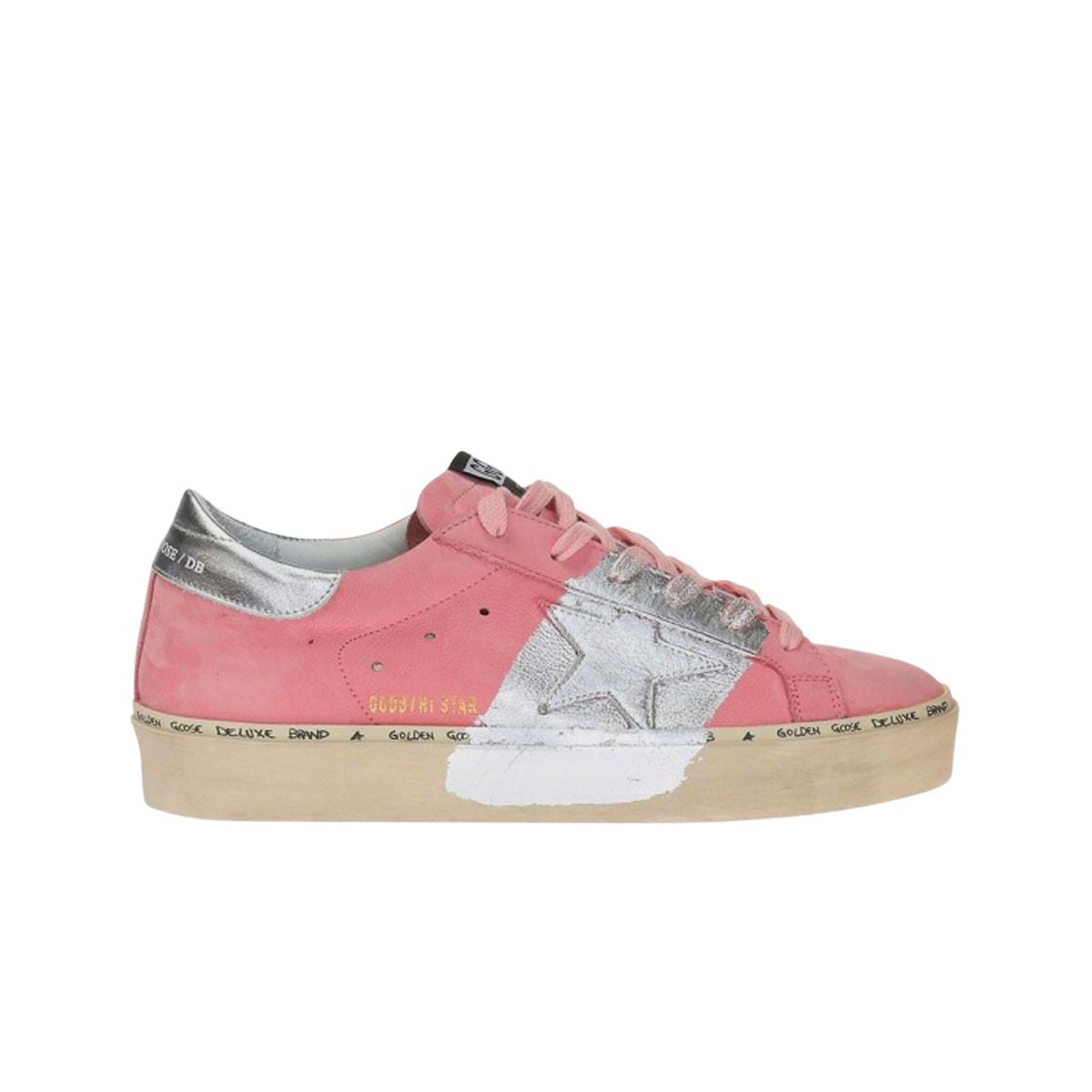 

(в) Кроссовки Golden Goose Hi Star из пудровой нубуковой кожи с серебристой пяткой 40W