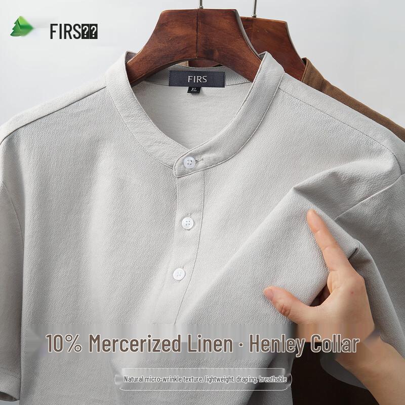 FIRS Men s Summer Breathable Henley T-Shirt with 10% Mercerized Linen Blend XL
