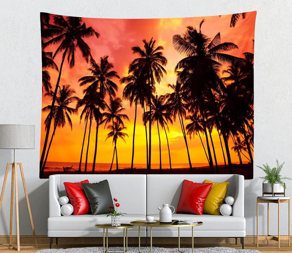 Mehrgrößen Tropischer Strand Sonnenuntergang Wandteppich für Schlafzimmer Wohnheim Wohnzimmer Dekor Festival Party Tägliche Nutzung Hochwertiges Druckdesign