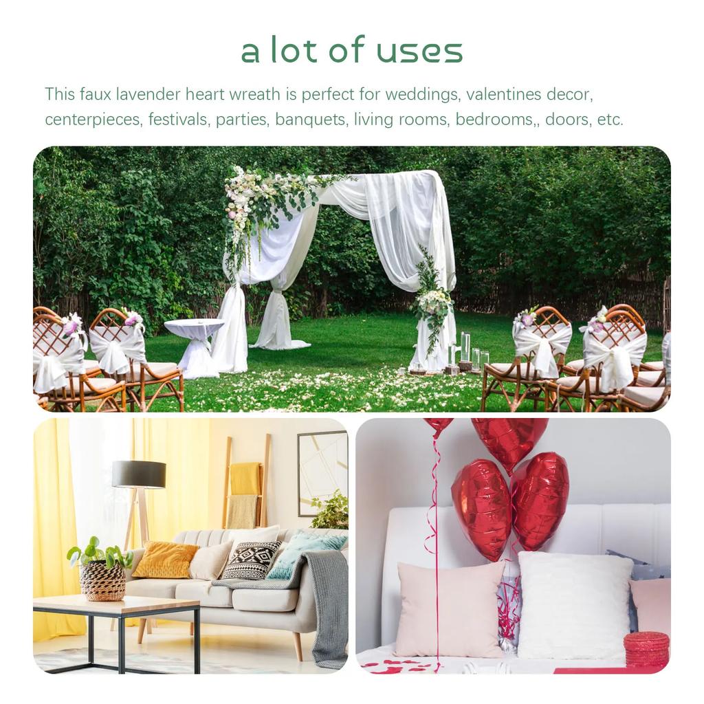 Lavendel Herzförmiger Kranz Türdekoration Hochzeitsfeier Zubehör 42cm Mehrfarbig Valentinstag Simulation Hängende Girlande