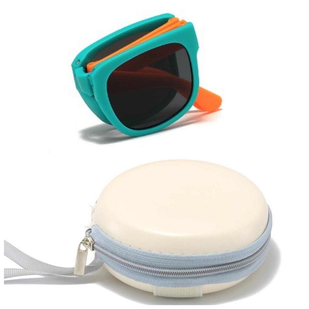 Folding Kids Sunglasses for Boys Girls Vintage Sports Square Children UV400 Outdoor Shades with Case