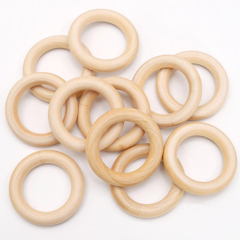 50Pcs Wooden Beads Pendant Connectors Circles Rings Beads Natural Wood Ornament