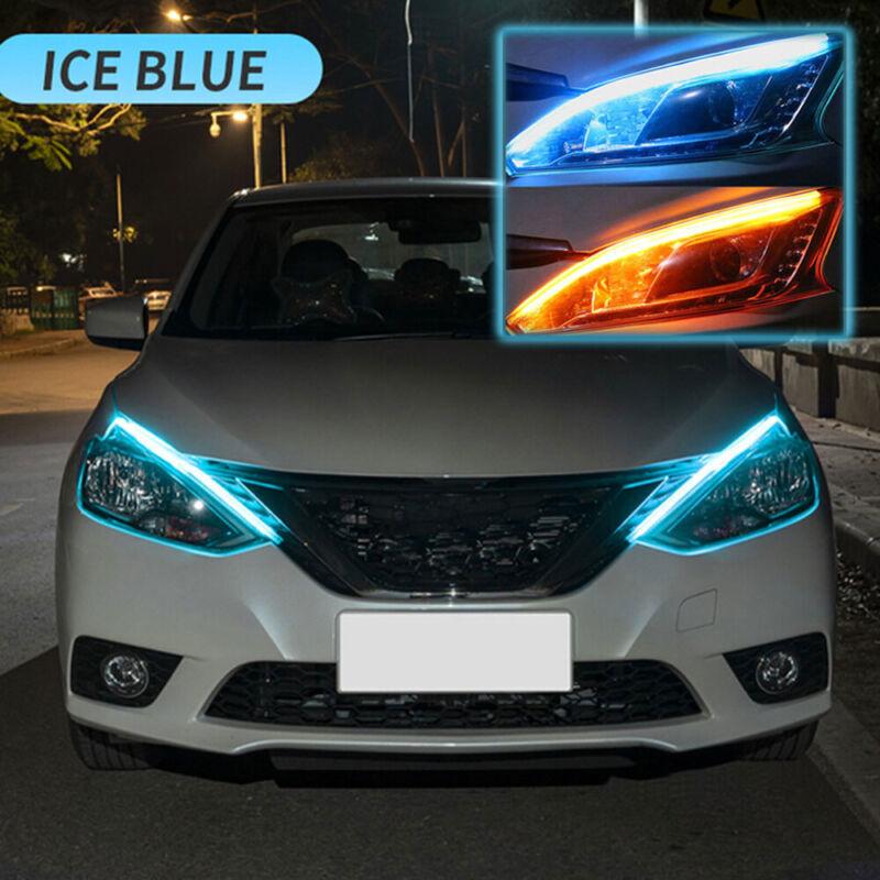 Car Daytime Running Light LED Strip Turn Signal Lamp Accessories Ice Blue&Amber