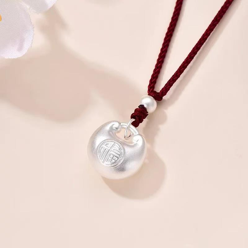 999 Pure Sterling Silver 3D Fu Character Necklace with Ingot Pendant for Couples