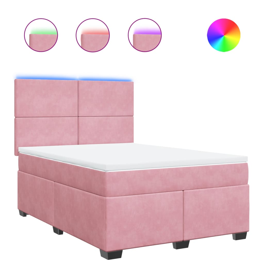 Pink Box Spring Bed with Mattress 140 X 190 Cm Velvet