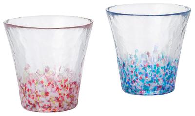 ADERIA Tsugaru Vidro No Iro Colors Springtime Pink and Blue 260ml Pair Glasses In Gift Box Made In Japan Stylish Tumblers for Gift for FS62505 "Nihon
