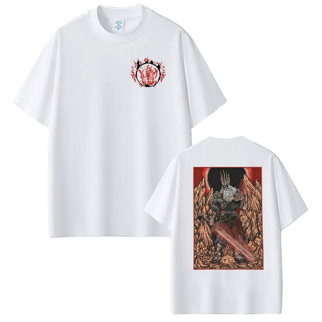 Hot Game Dark Souls Gwyn Lord of Cinder Graphic T Shirts Mens Cosplay Fashion Short Sleeve TShirt Retro Cotton Tees Streetwear