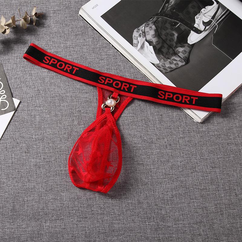 Sexy Floral Lace Mini Thong Men Sissy Lingerie See Through Bugle Pouch G-String Exotic Breathable Crossdress Rhinestone Undies