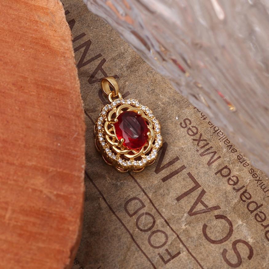Luxury Electroplated Carved Pendant with Red Diamonds - Women's Collarbone Chain Accessory