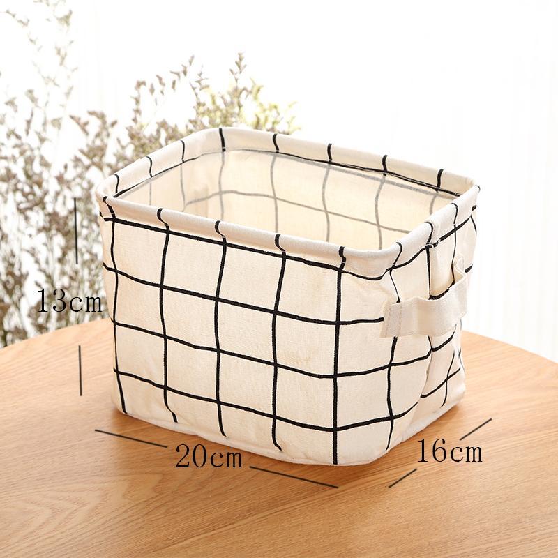 Simple Style Rectangular Desktop Storage Box Grid Stripe Printing Pattern Storage Box With Handle Waterproof Fabric Storage Box