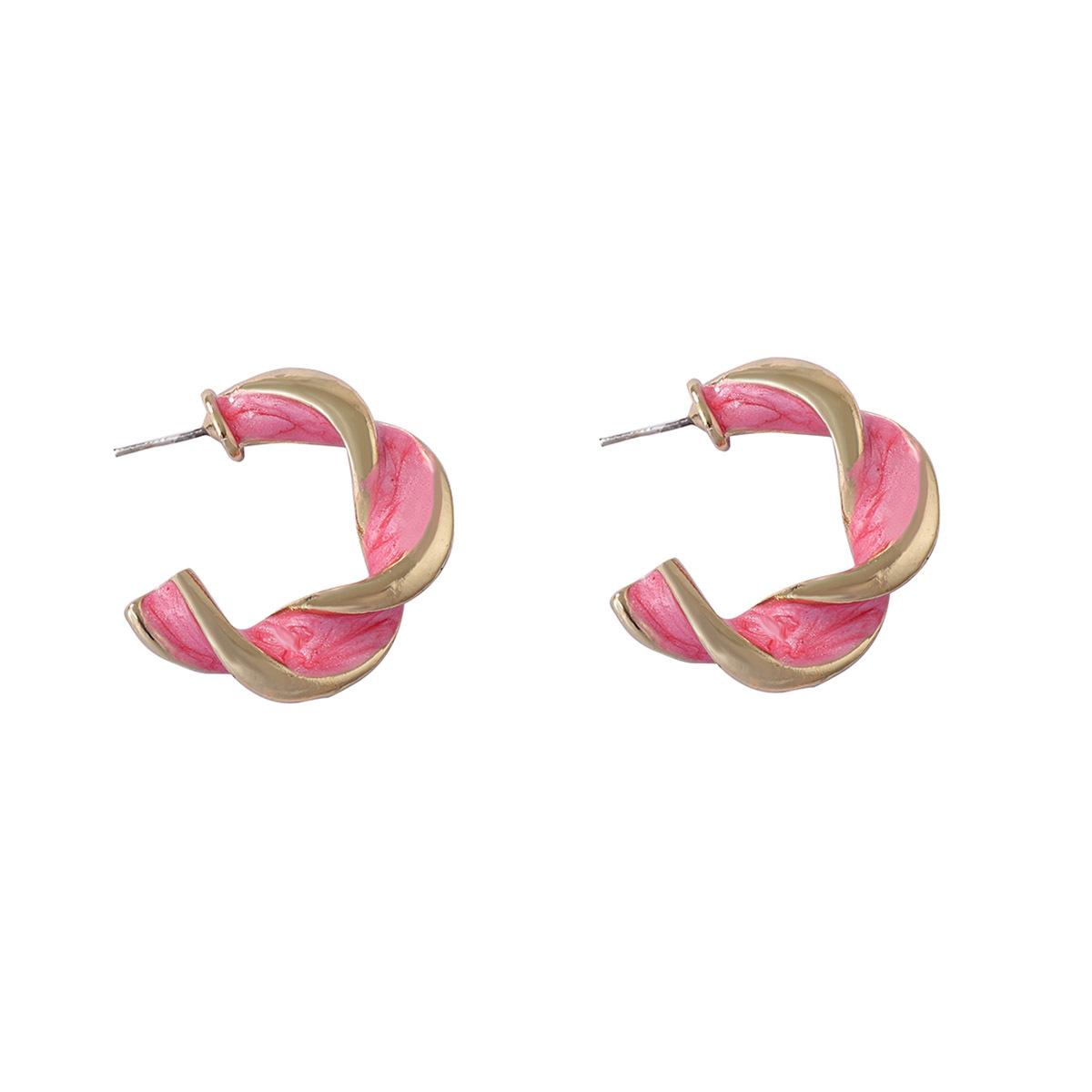 

Fresh and sweet alloy oil drip enamel twisted geometric C-ring stud earrings for daily commuters