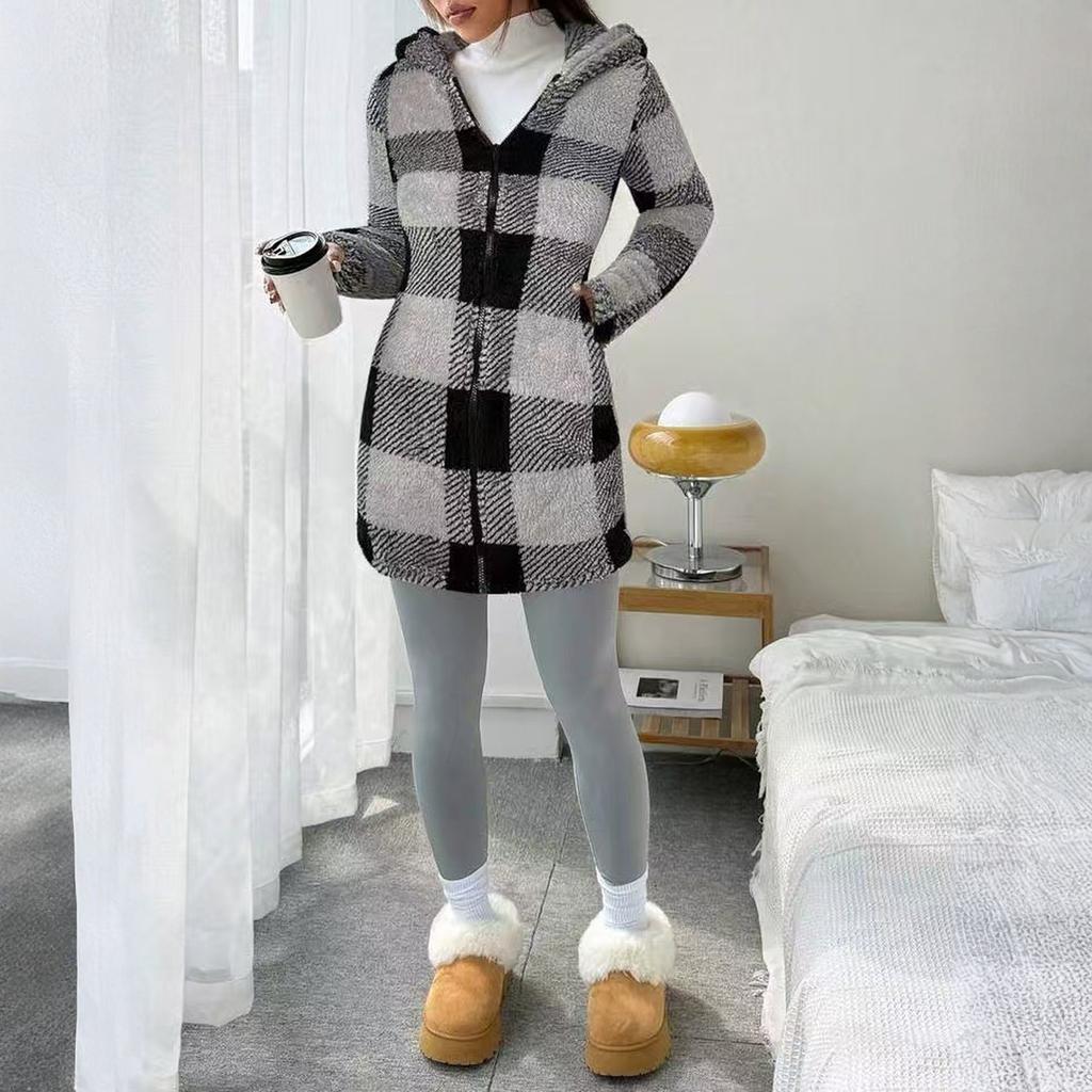 Dame /vinter Lammeull Cardigan Hette Glidelås Fleece Fritidskåpe