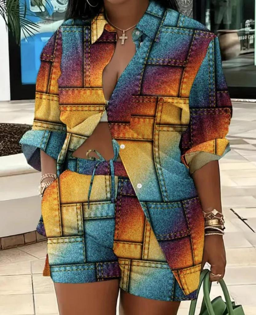 Women's Fashion Print Two-Piece Set: Elegant European & American Style