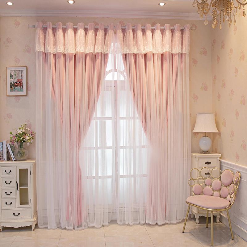 Simple Internet celebrity princess style double-layer gauze bedroom girl curtains balcony bay window blackout curtains