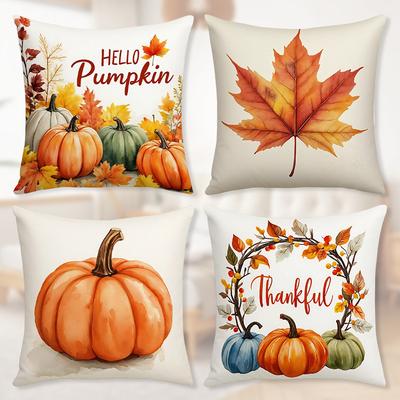 Almohada con Estampado Digital de Calabaza de Acción de Gracias Funda de Cojín para Sala de Estar Decoración de Ambiente Festivo