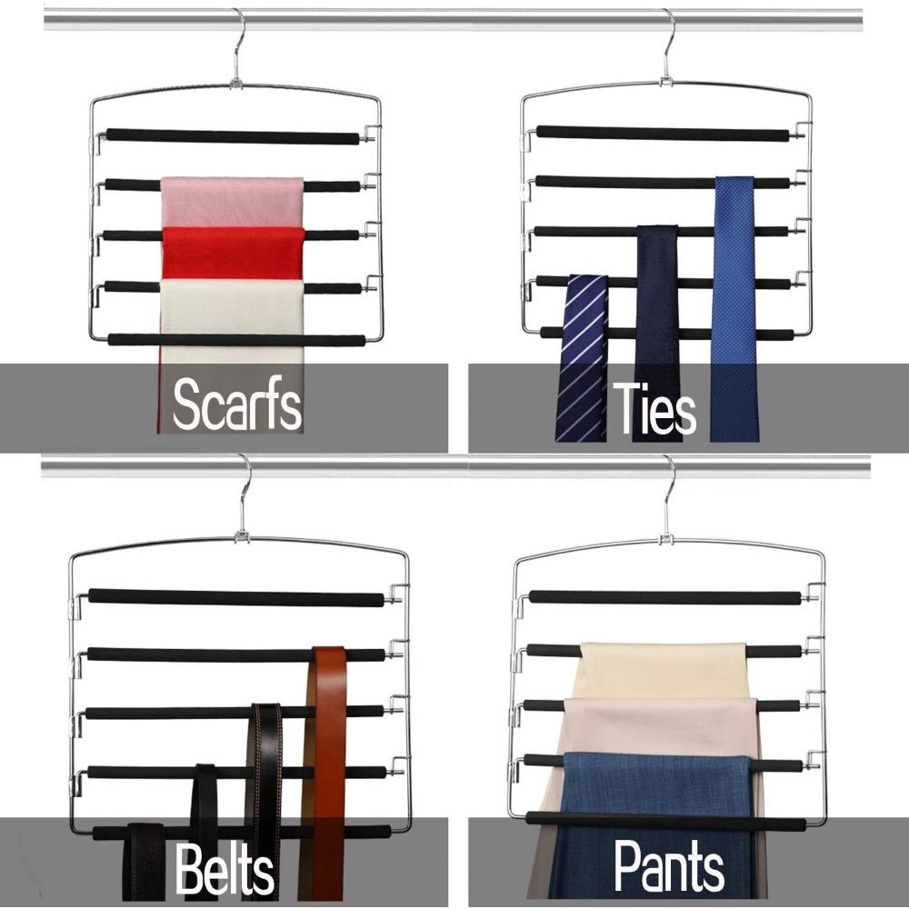 Pant Hanger 4-piece Set, Swing-arm Pants Rack, Space-saving Pant Hanger, 5-layer Non-slip Jeans Hanger