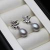 Real Natural Freshwater Black Pearl Earrings Women,Wedding 925 Sterling Silver Pearl Earrings Daugther Wife Gift