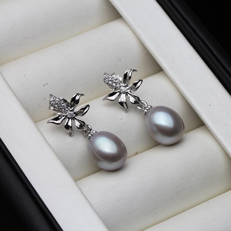 Real Natural Freshwater Black Pearl Earrings Women,Wedding 925 Sterling Silver Pearl Earrings Daugther Wife Gift