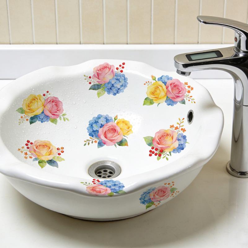 Floral Bathroom Sink Stickers Removable Self-Adhesive Waterproof Bathroom Toilet Decorative Sticker Bathtub Sticker Home Decor