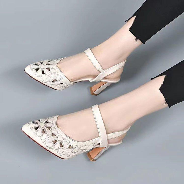 Fashion Ladies Shoes Pointed Toe Sandals for Women Block Heel Pumps Footwear Outdoor Red Heeled High Heels 2025 Summer Chunky Thick Sale