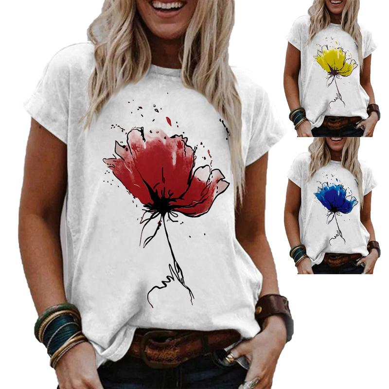 Buy Women Floral Theme Daisy T Shirt Graphic Daisy Print Round Neck Basic Tops at affordable