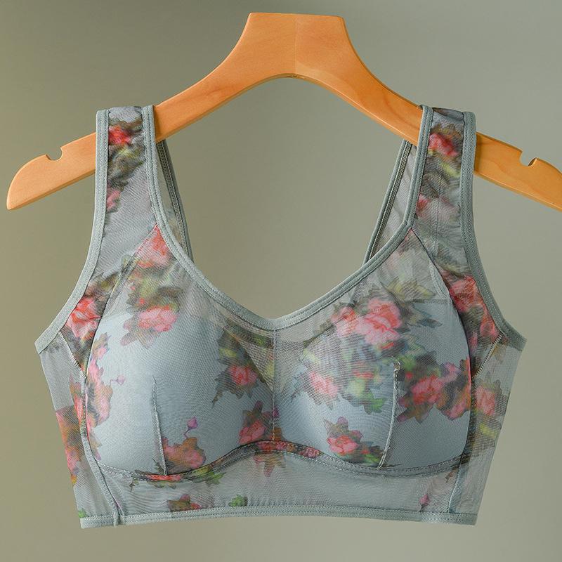 Middle-aged and Elderly Large Size Bra Gathered Comfortable Mesh Back One-piece Fixed Cup Without Steel Ring Underwear