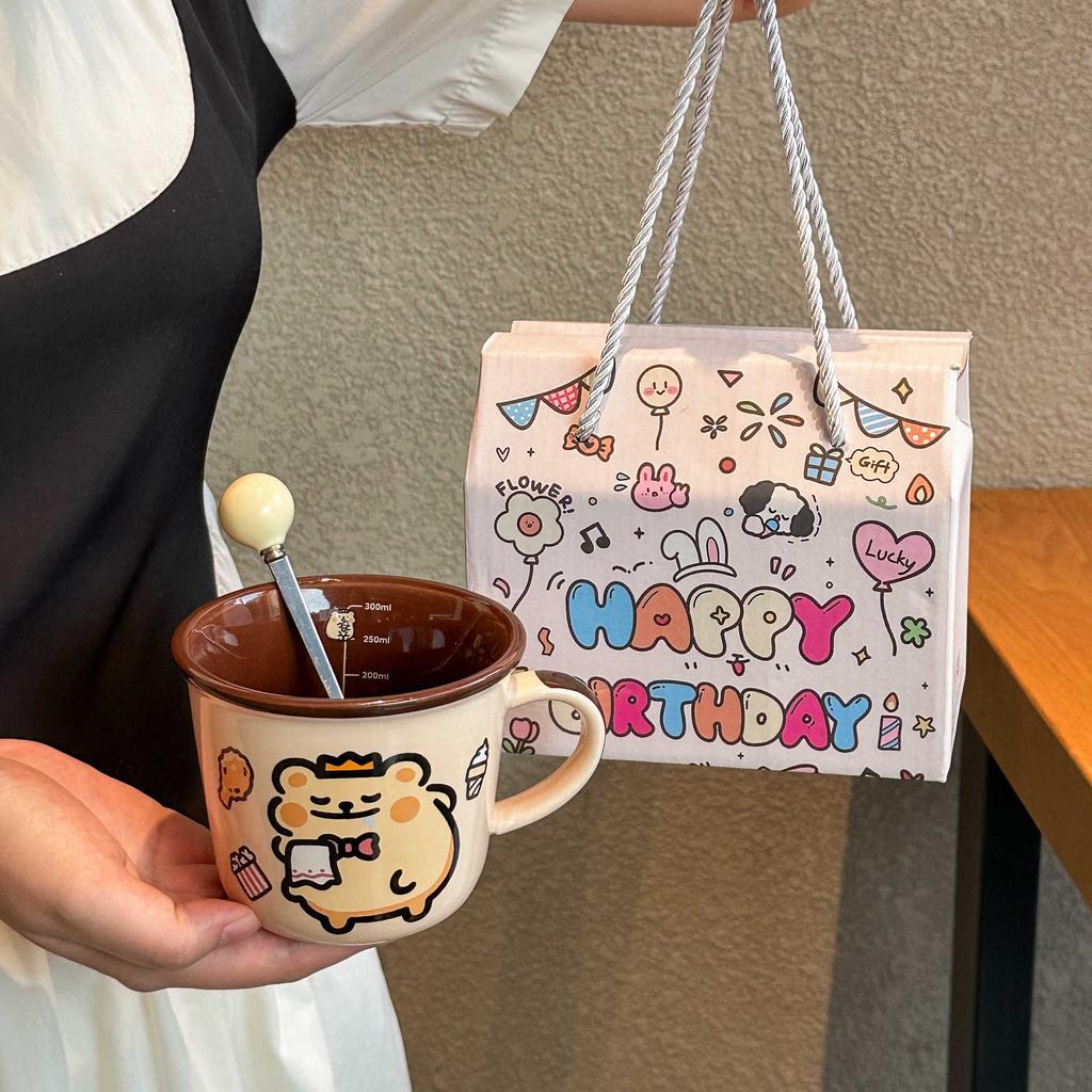 Cute bear bug graduated milk cup high value ceramic mug children's breakfast cup office drinking cup