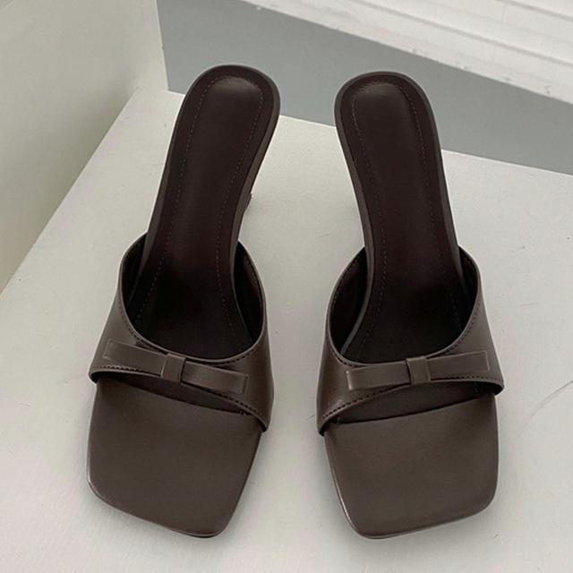 High Quality Solid Leather Women Gladiator Heels Slippers Summer Sandals Outdoor Fashion Open Toe Butterfly -Knot Shoes Flip Flop