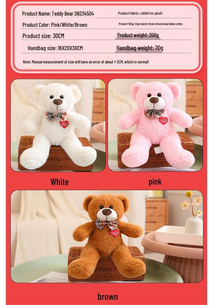 Bow Tie Heart Teddy Bear Plush Toy - Creative Valentine's Gift for Her
