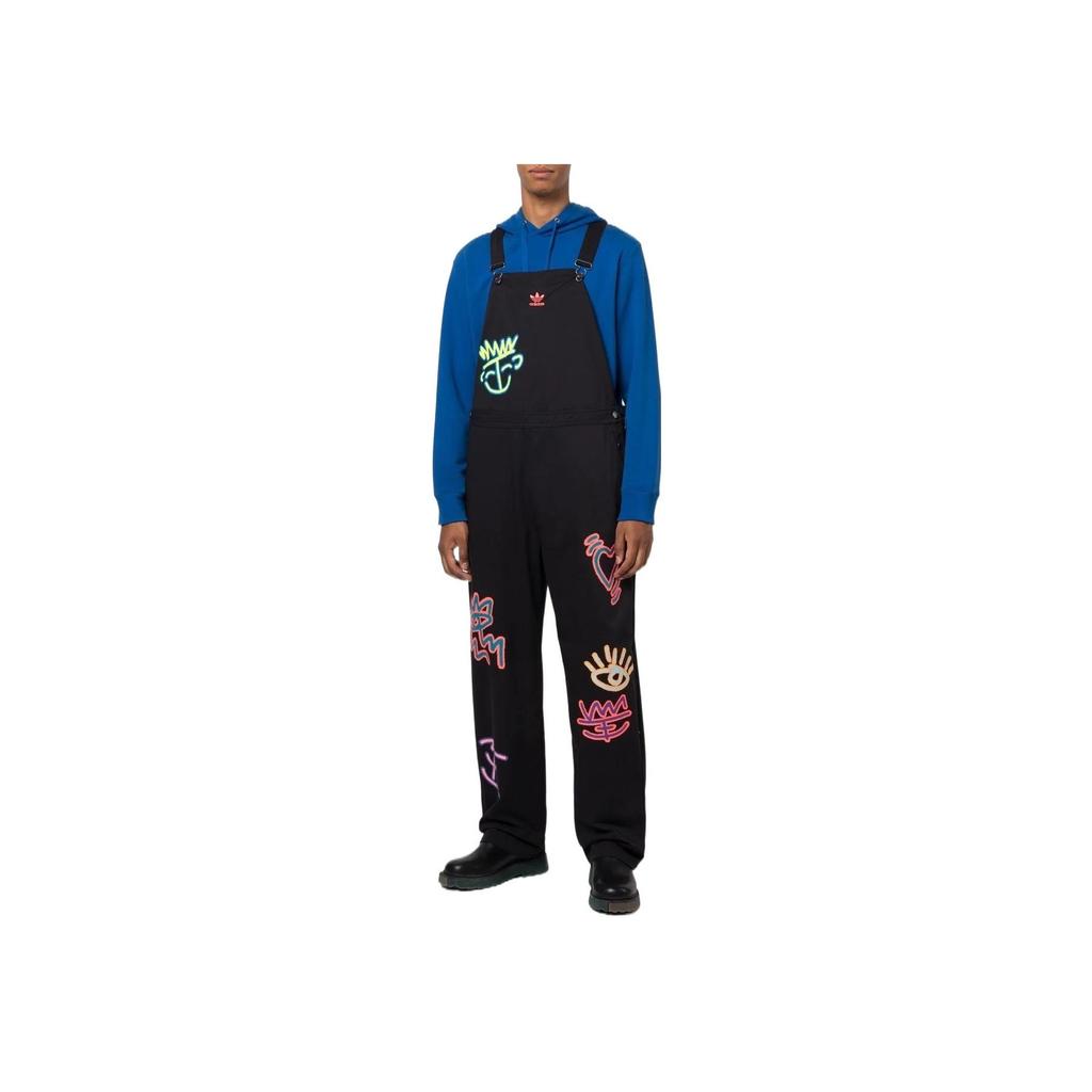 adidas Logo Graffiti Print Square Neck Sleeveless Straight Leg Jumpsuit Men Jumpsuit Black HC3090