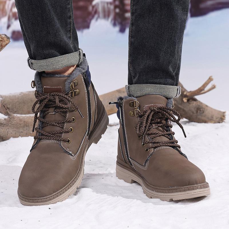 TUINANLE Men Winter Boots Warm Plush High-top Velcro Non-slip Chunky Heel Snow Outdoor Shoes