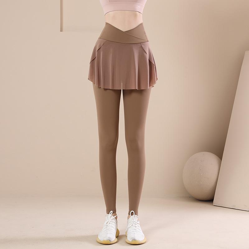 

Женские леггинсы для йоги с высокой талией и юбкой - Быстросохнущие, с эффектом подтяжки бедер, спортивные тайтсы с защитой от просвечивания Small кофейный
