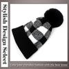 Knitted Check Pattern Hat with CP868 [One Limitation] Pom-Pom, Acrylic, Casual, Women's (Red)