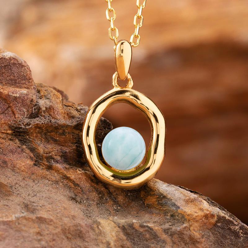 Natural Sea Pattern Stone Hetian Jade Pearl Colored Treasure Necklace Women'S S925 Sterling Silver Pendant Simple Fashion Design Jewelry