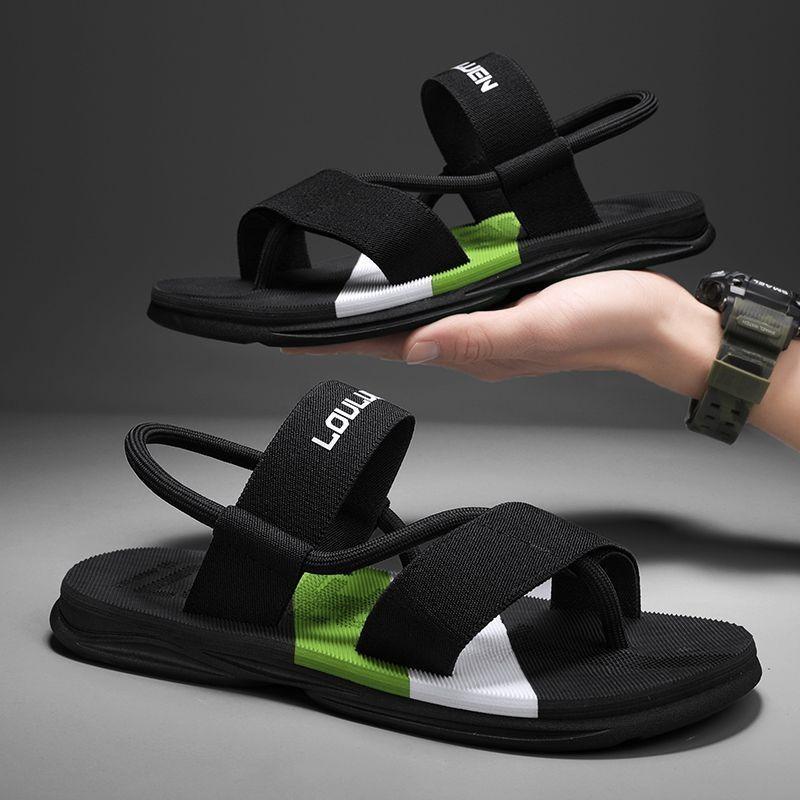 Men's sandals trendy handsome super soft beach shoes outdoor two wear sandals black non-slip toe slippers men's summer