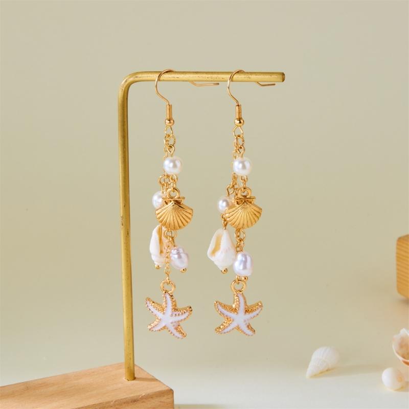 Trendy Oceanics Inspire Earrings Seashells Designs Drop Ear Hook Accessory for Sensitive Skin Casual To Party Wear
