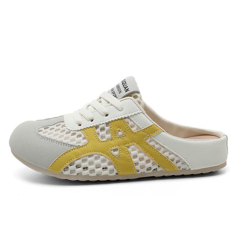 Summer Women's Woven Half Slippers 2025 New Hollow Breathable Walking Shoes Outdoor Fashion Slip-on Flat Shoes Zapatos De Mujer