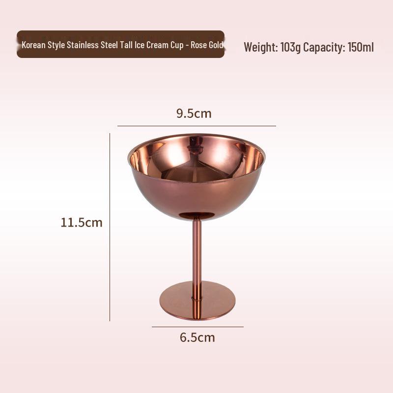Korean Style 304 Stainless Steel Ice Cream Cup – Tall Stem Champagne Dessert Bowl