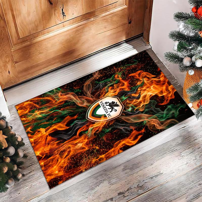 Venezia FC Football Print Crystal Velvet Rug, Comfortable Water Absorbent Non Slip Indoor Floor Carpet