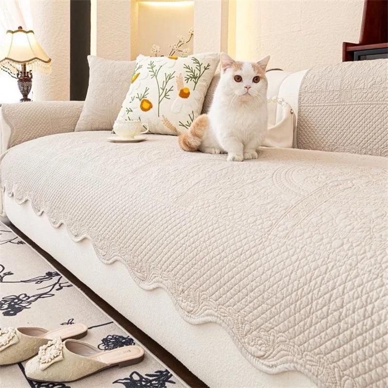 Pure Cotton Sofa Cushion for 3 -seater Non-slip Couch Covers for Living Room All Seasons Universal Sofa Protector with Backrest