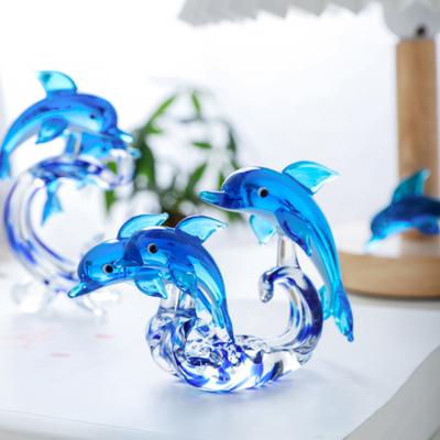 Dolphin Statue Clear Vivid Colorful Lovely Small Animal Glass Miniature Home Decoration