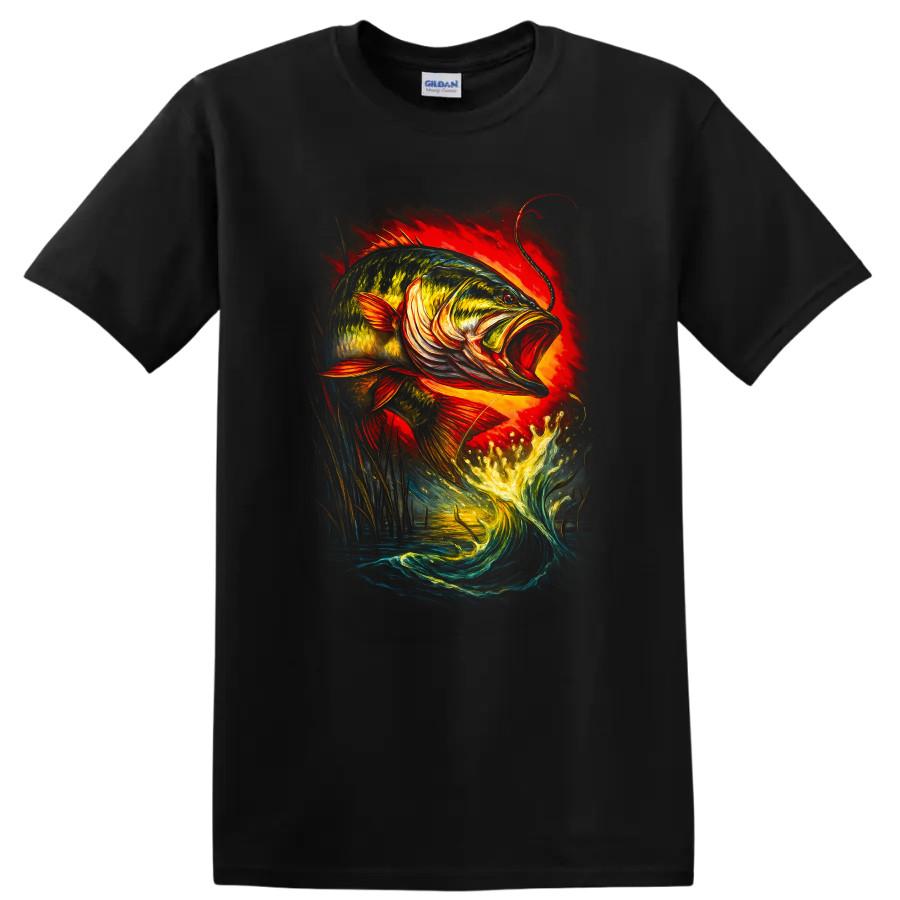 Fish Jumping Design T Shirt Fishing Lover Gift Bass Art Tee Graphic Swim