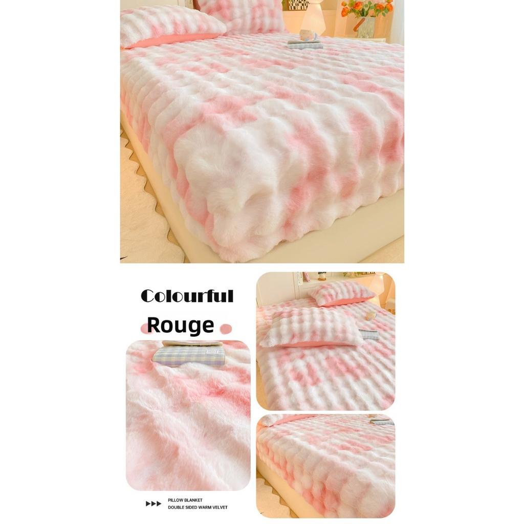 Solid Color Rabbit Like Plush Bed Sheet, 30cm Deep Pocket Design,Fully Wrapped Anti Slip Mattress Protective Cover,Thick and Warm In Autumn and Winter
