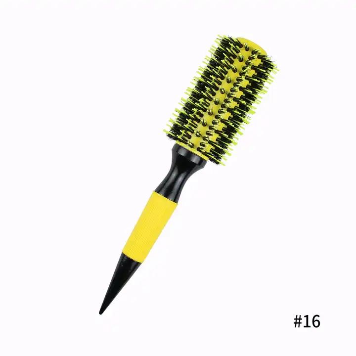 Professional  Round Wooden Hair Brush 6 Sizes Boar Bristle Mix Nylon Salon Women Hair Styling Tools Yellow Brazil Hair Curlerl