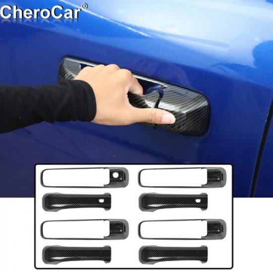 Car Side Door Handle Cover Trim For Dodge RAM 1500 2010-2017 Black Carbon Fiber